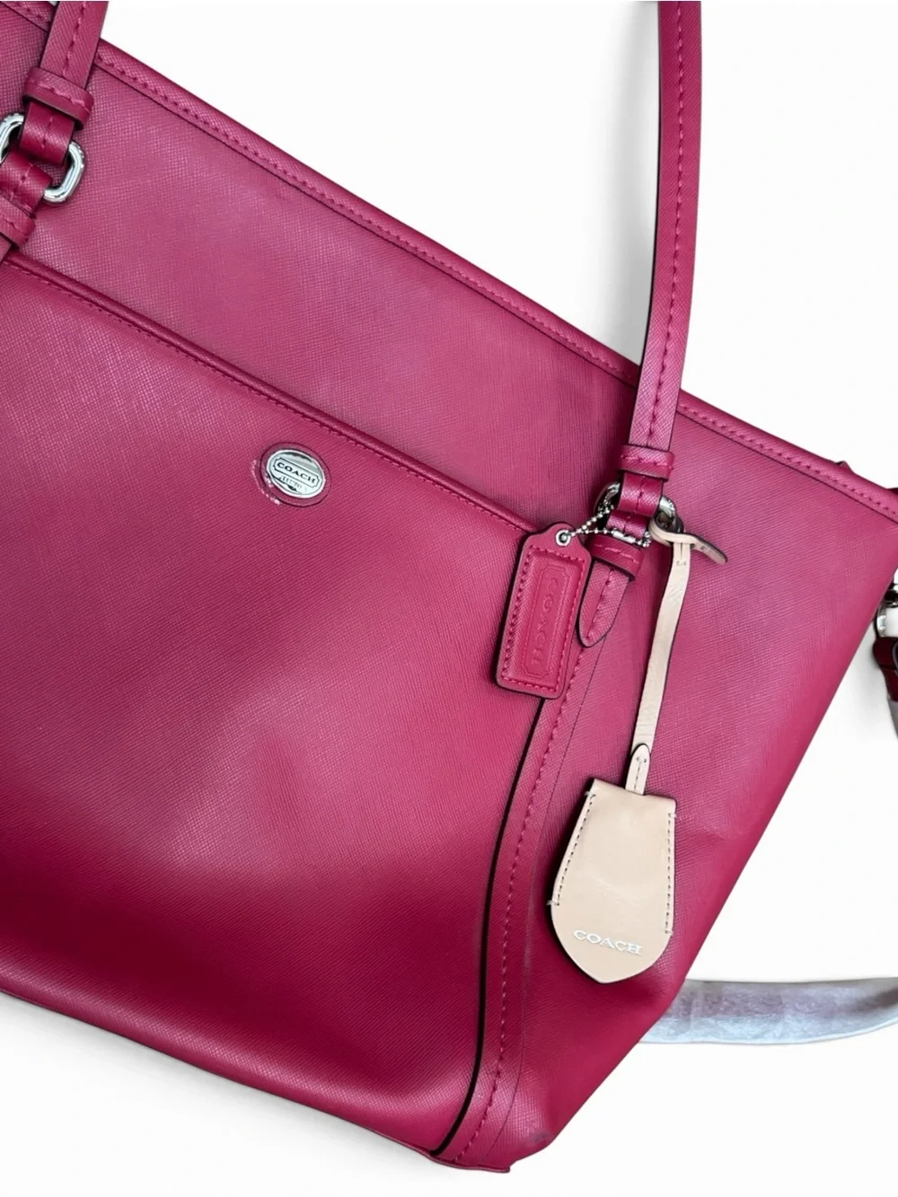 Coach Peyton Magenta Pink Leather Large Pocket Tote W/ Crossbody Strap